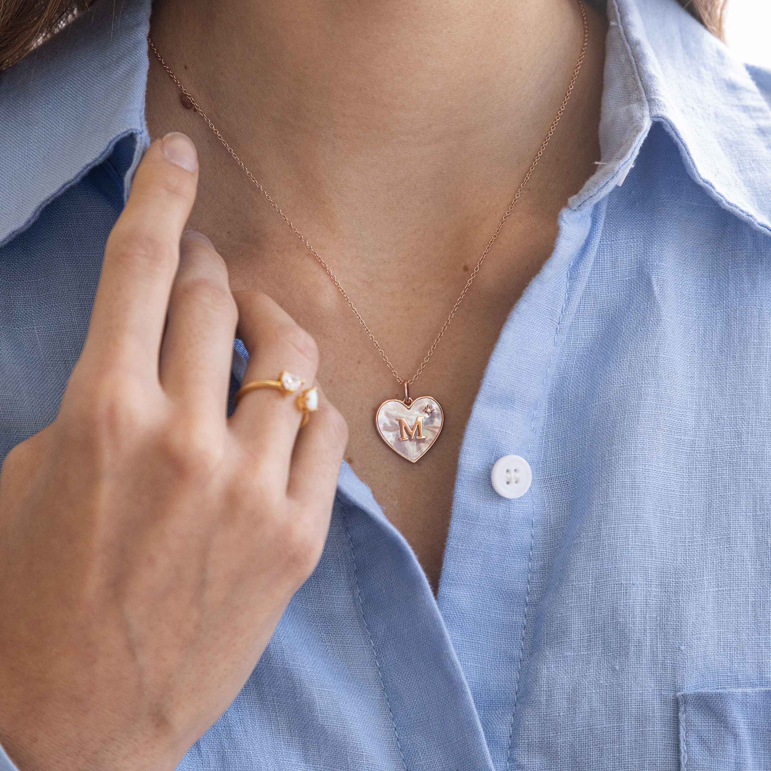 Heart Mother Of Pearl Initial Necklace - Image 27