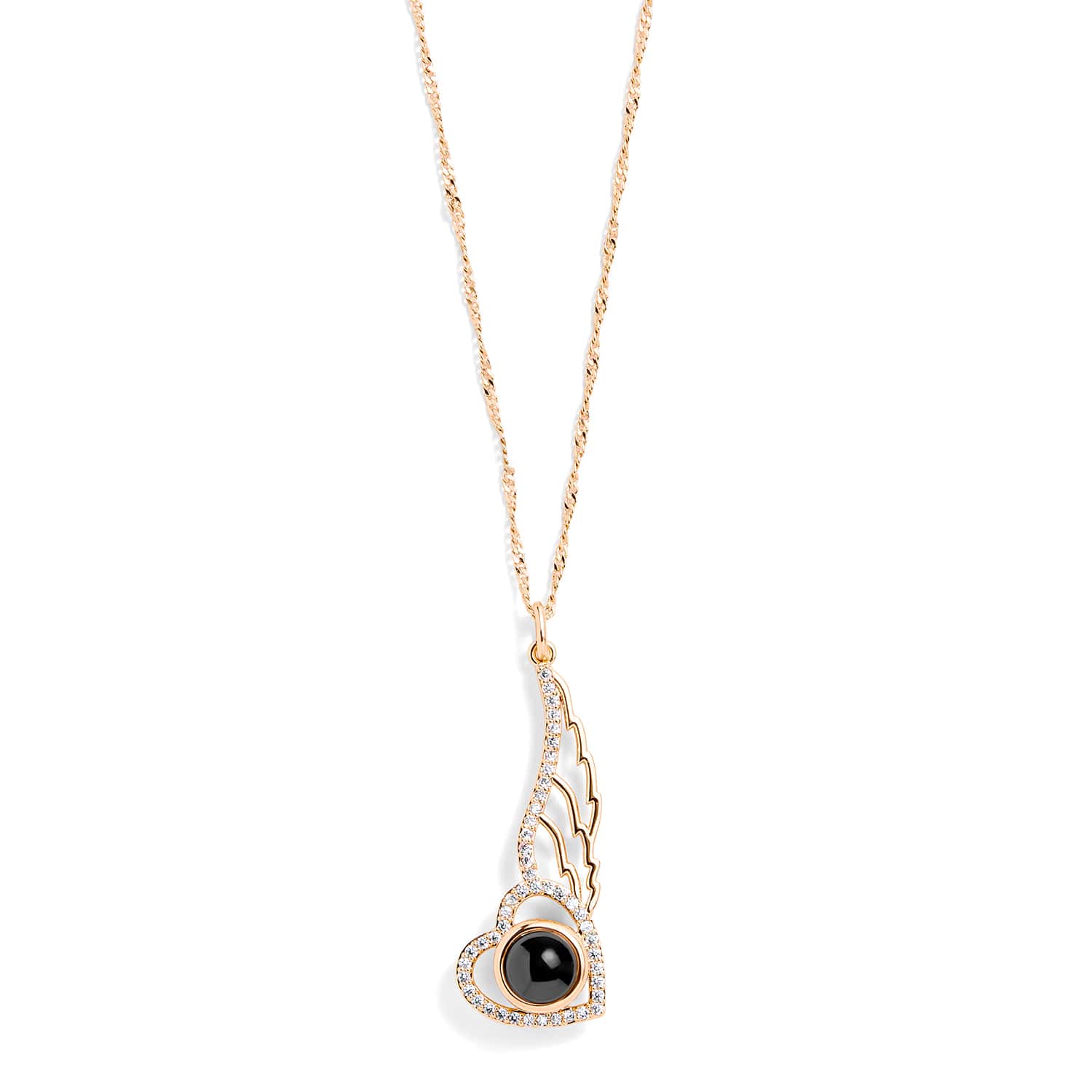 Personalized Pavé Angel Wing Photo Necklace - Image 3