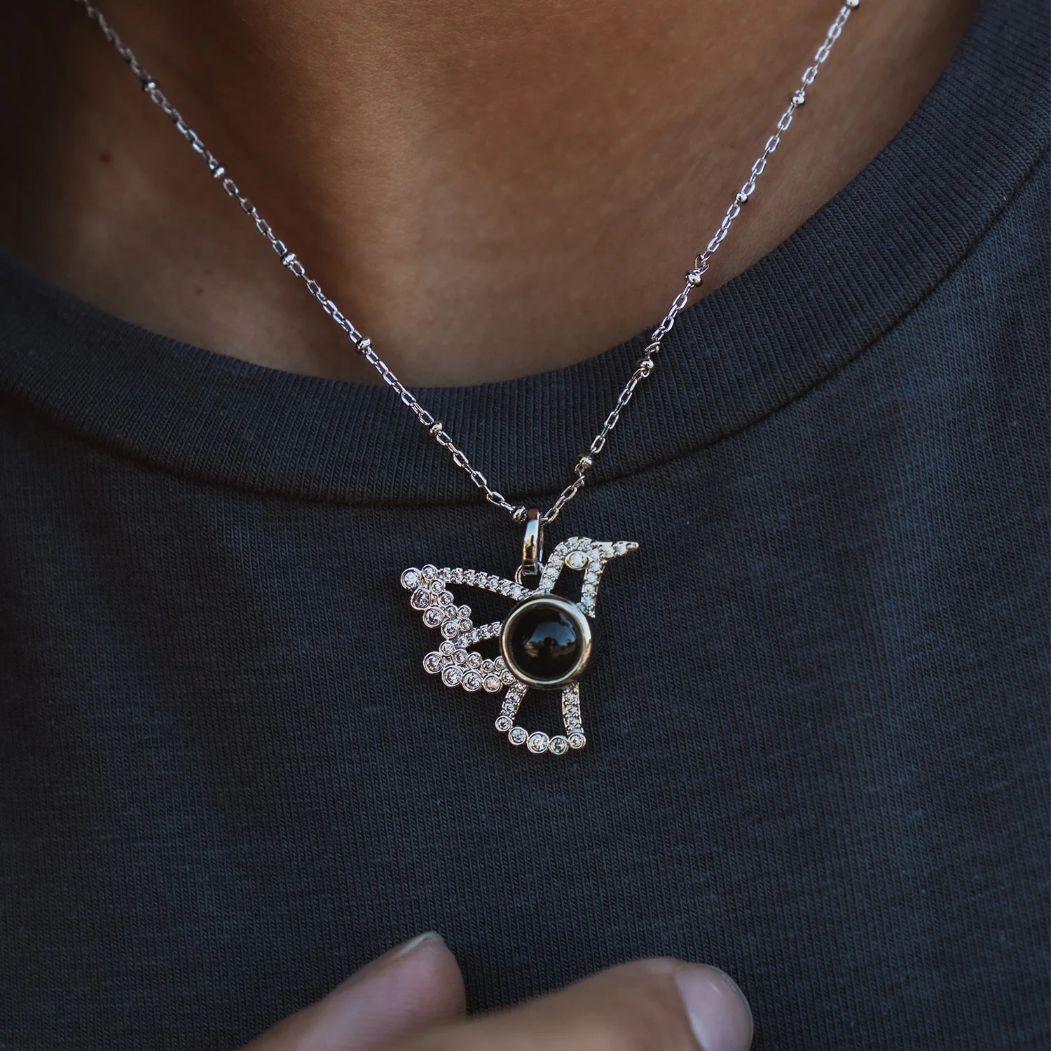 Personalized Pavé Bird Photo Necklace - Image 4