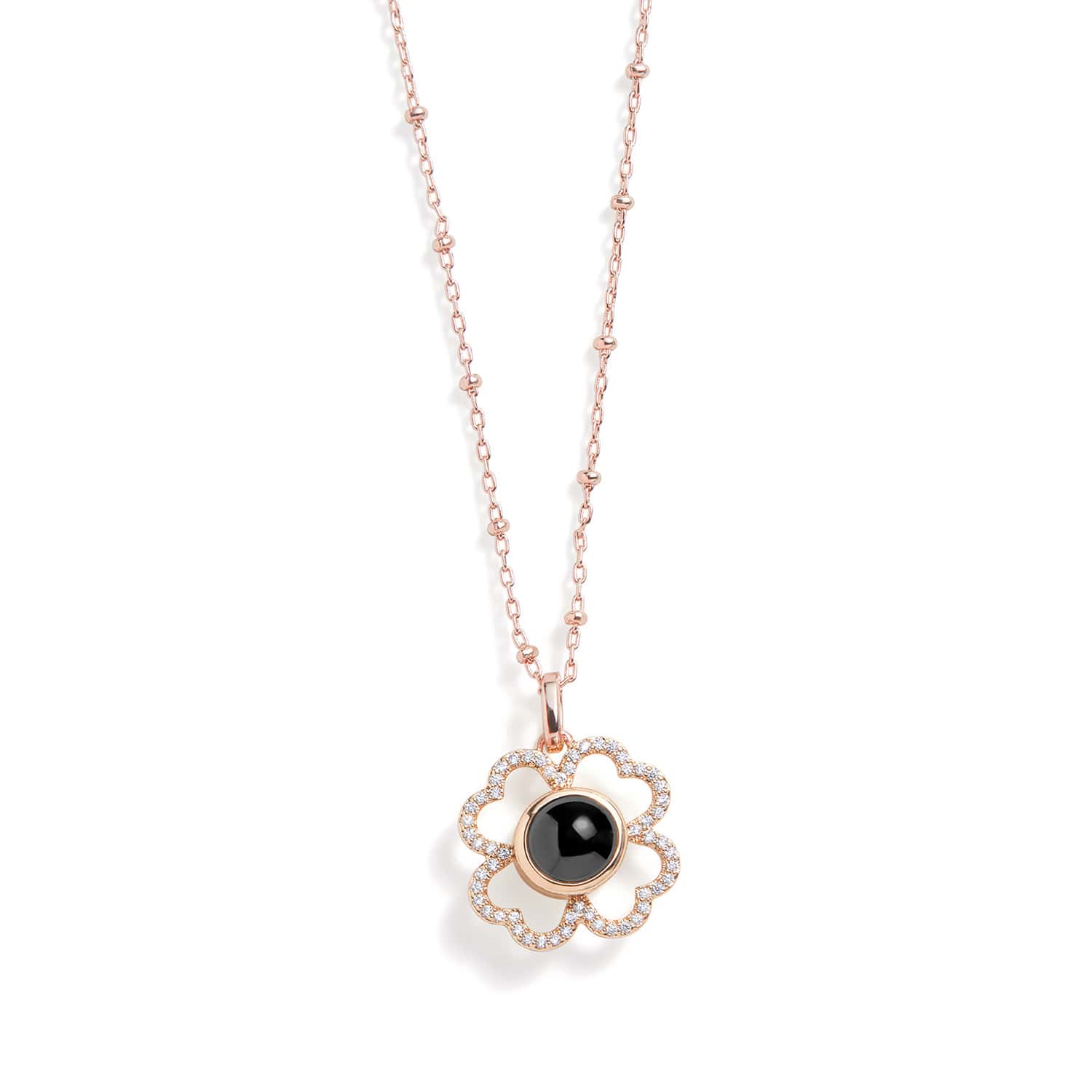 Personalized Pavé Clover Photo Necklace - Image 3