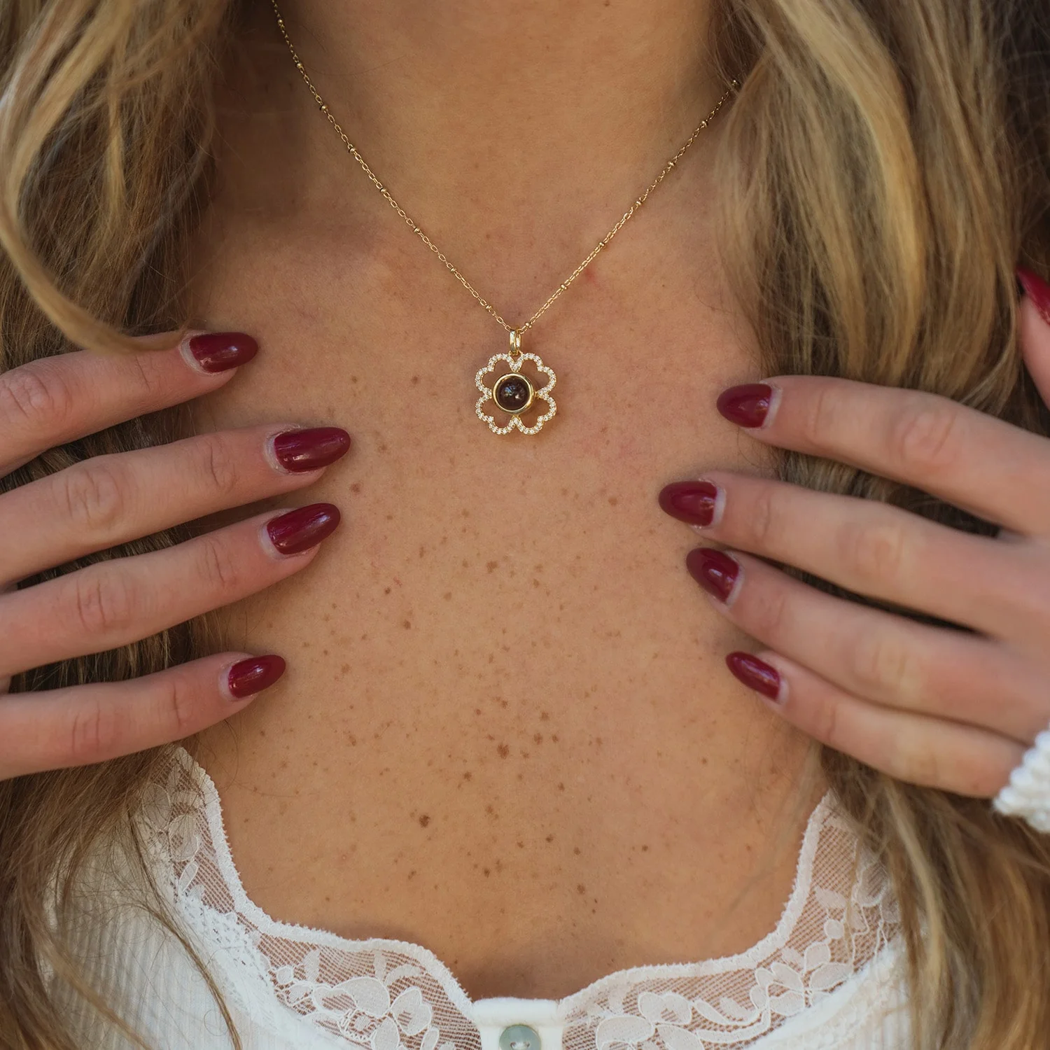 Personalized Pavé Clover Photo Necklace - Image 4