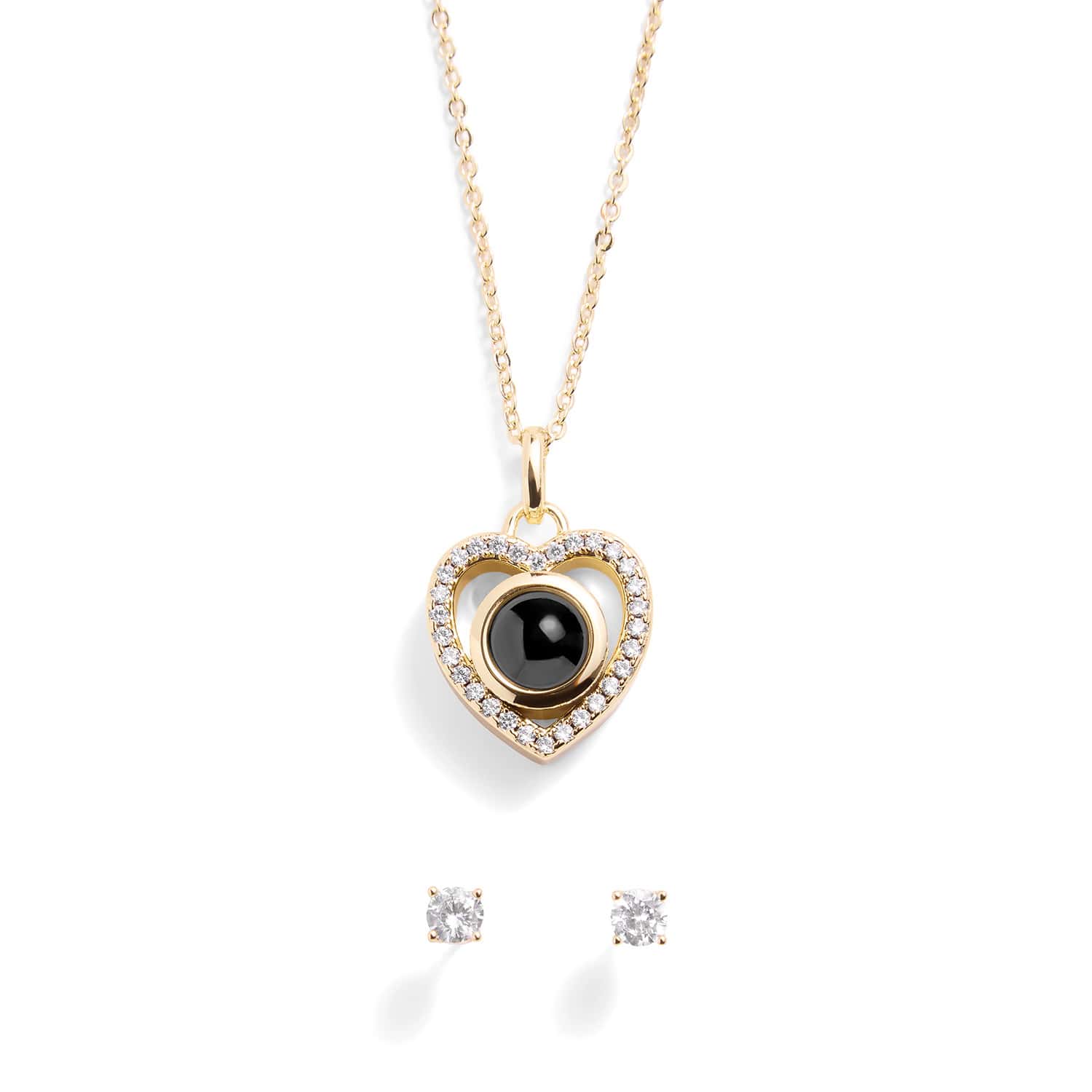 Personalized Pavé Heart Photo Necklace and Earring Gift Set - Image 2