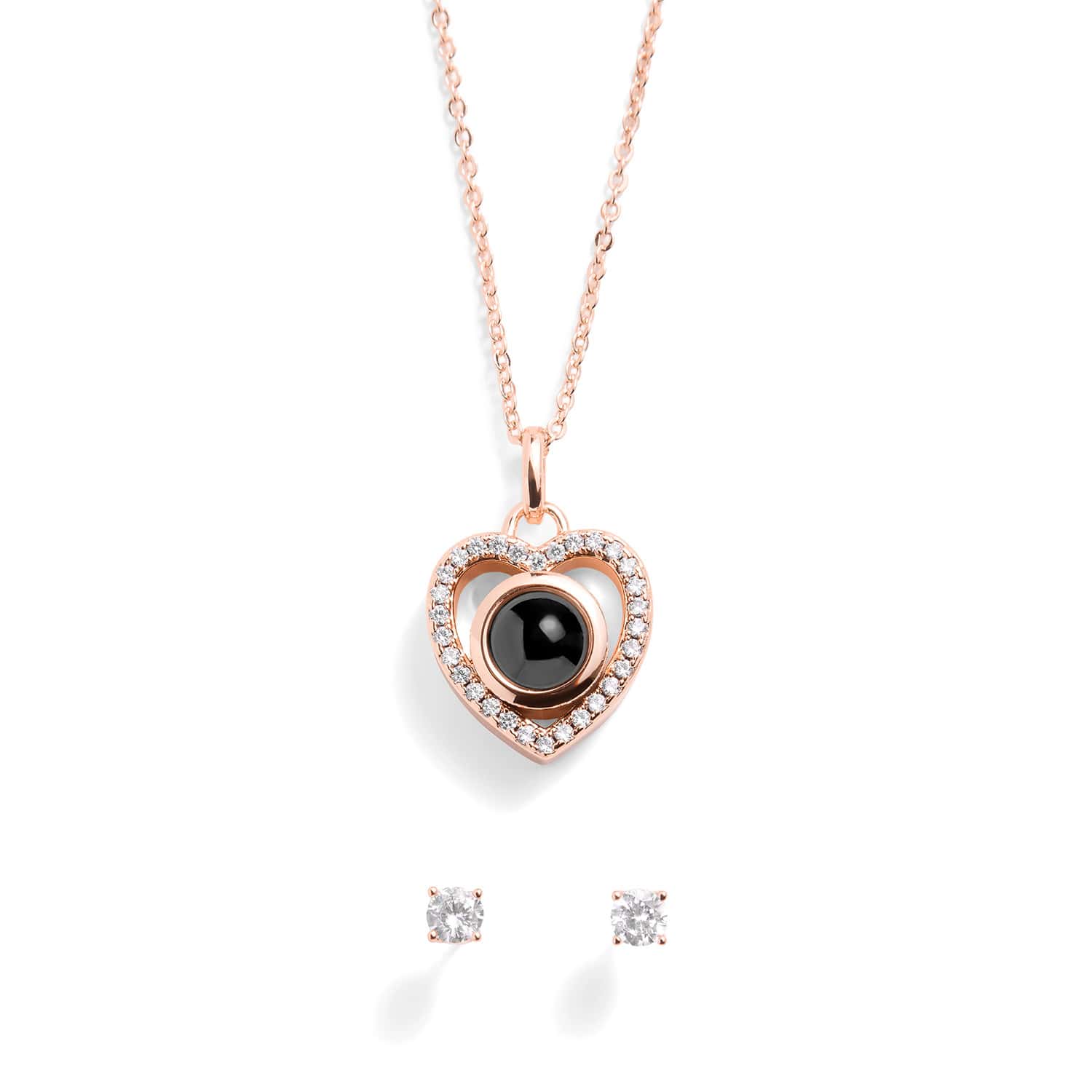 Personalized Pavé Heart Photo Necklace and Earring Gift Set - Image 3