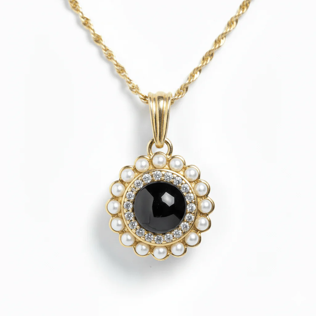 Personalized Pearl Glitz Circle Photo Necklace - Image 2